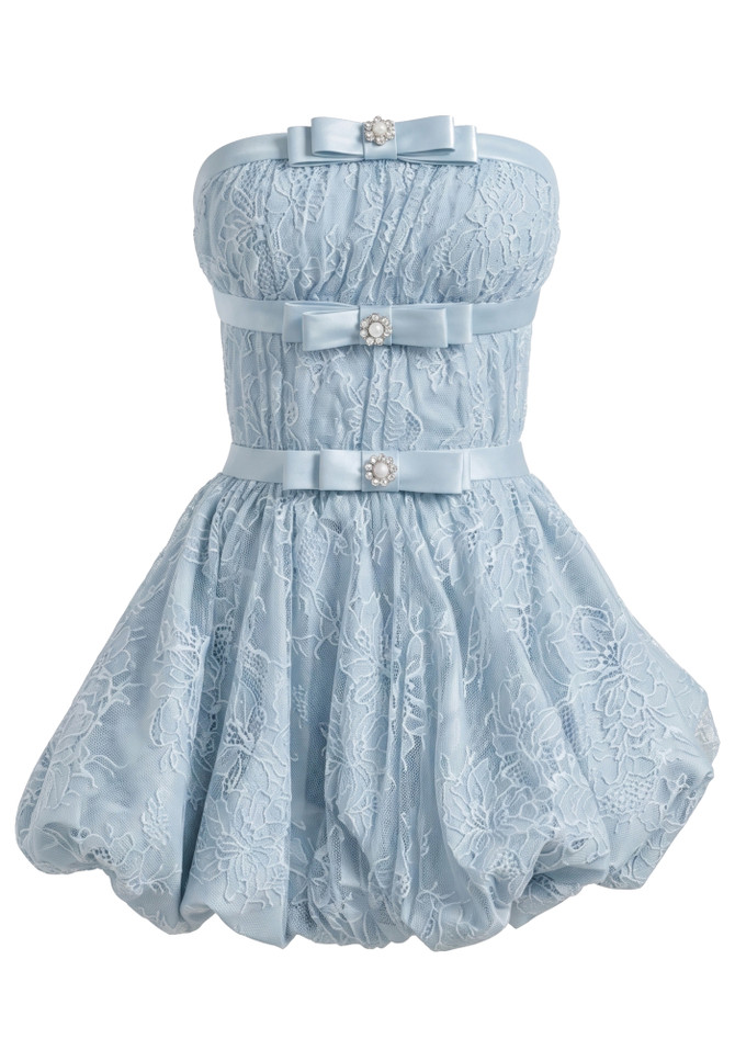 Strapless Lace Bubble Dress Blue