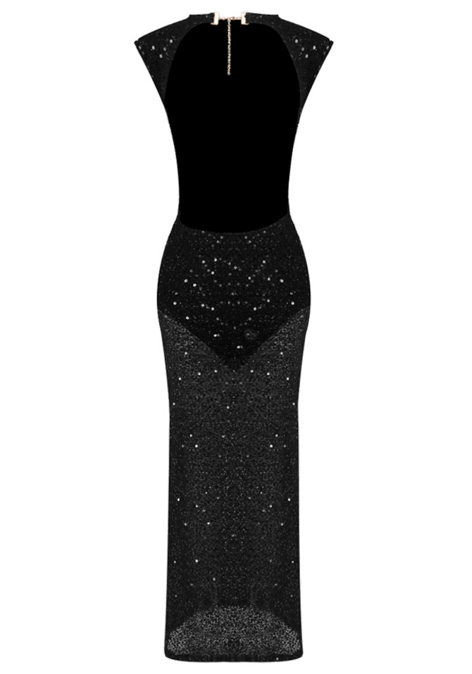 Sequin Backless Maxi Dress Black