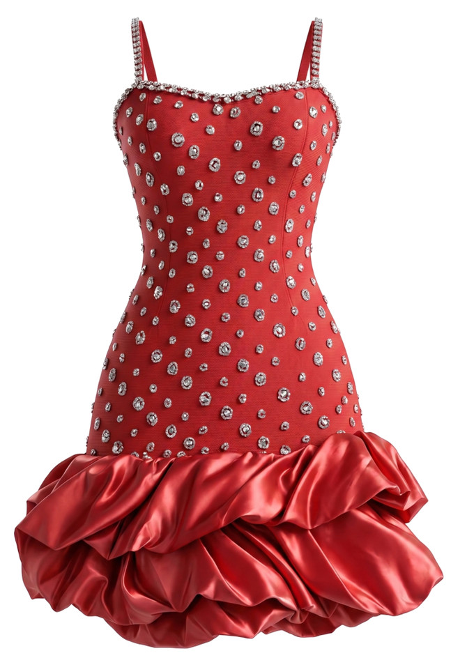 Crystal Embellished Bubble Dress Red