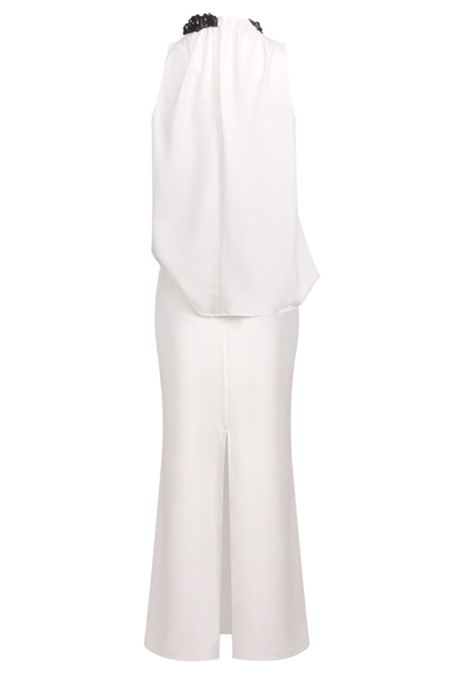 Sequin Detail Draped Two Piece Maxi Dress White
