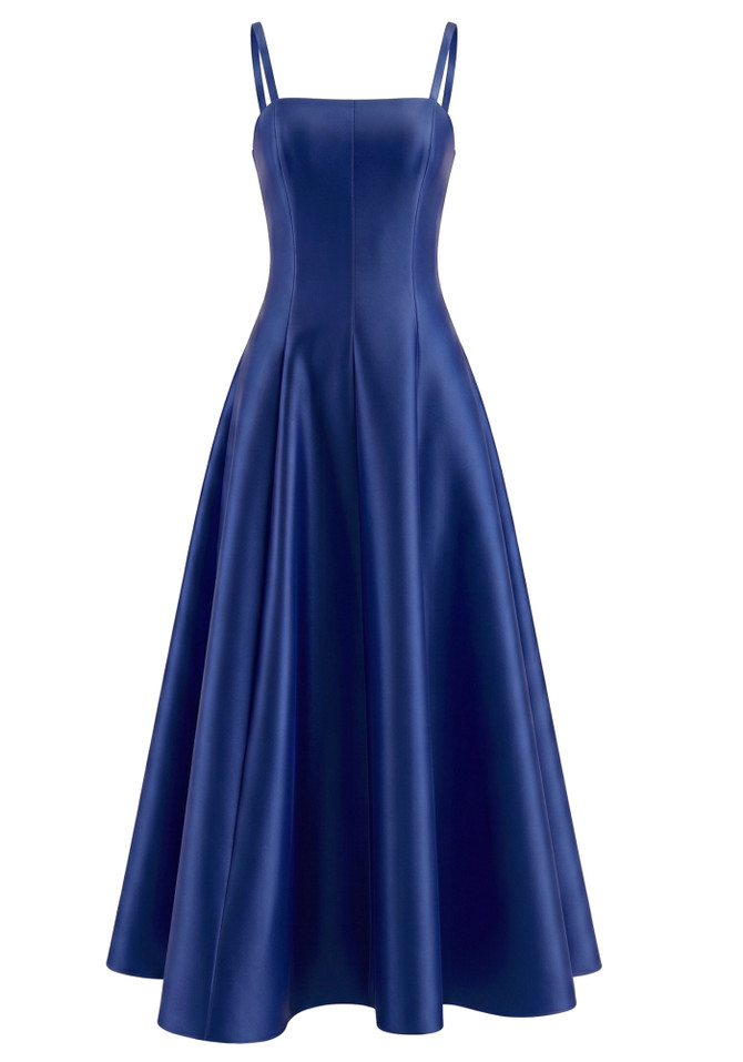 Short Sleeve A Line Maxi Dress Blue