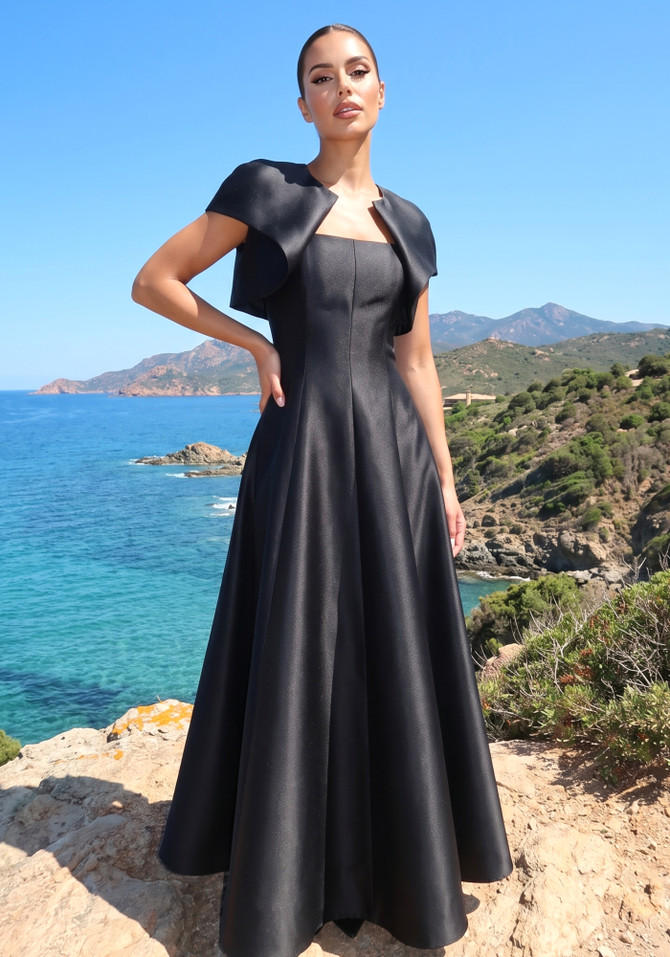 Short Sleeve A Line Maxi Dress Black