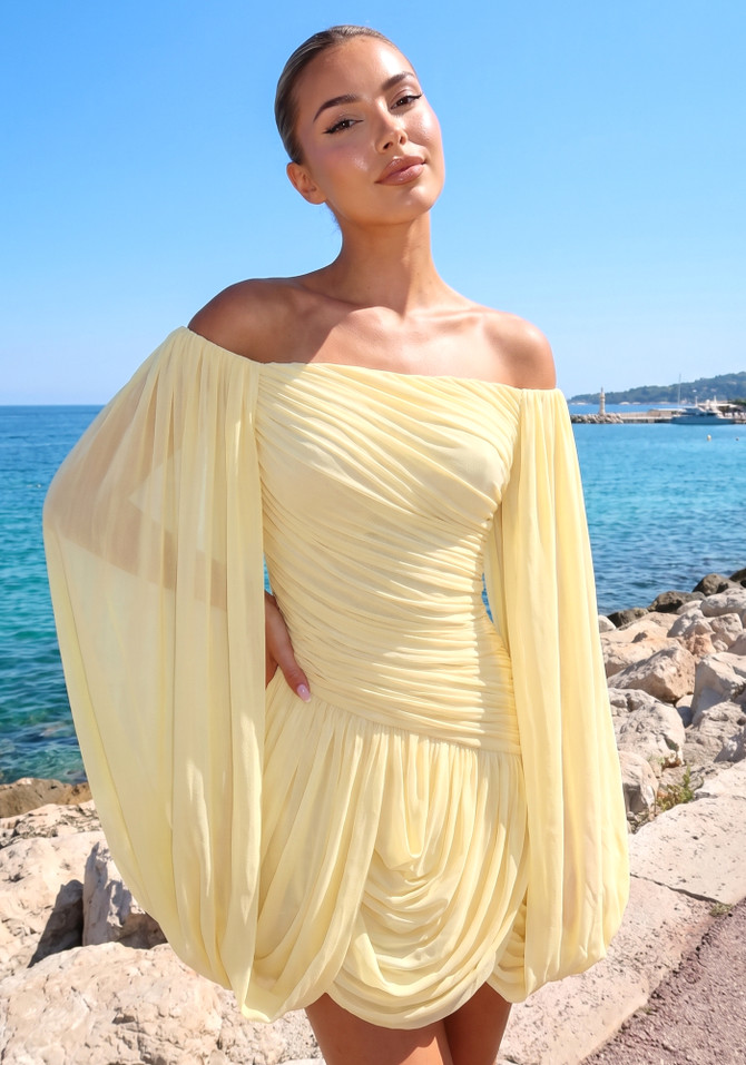 Draped Bardot Dress Yellow