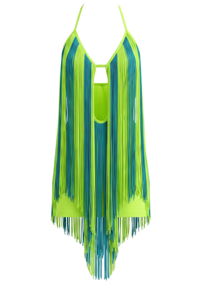 Halter Tassel Dress Green