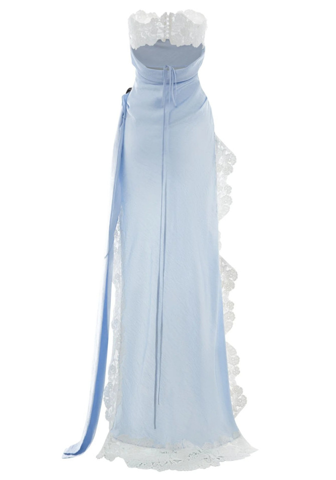 Strapless Lace Insert Maxi Dress Blue White