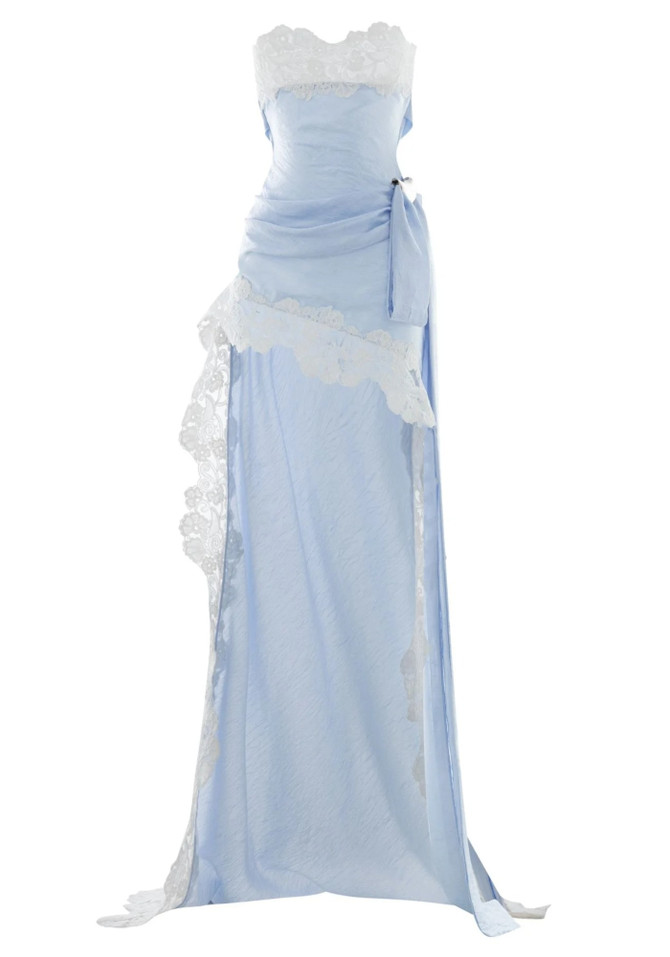 Strapless Lace Insert Maxi Dress Blue White
