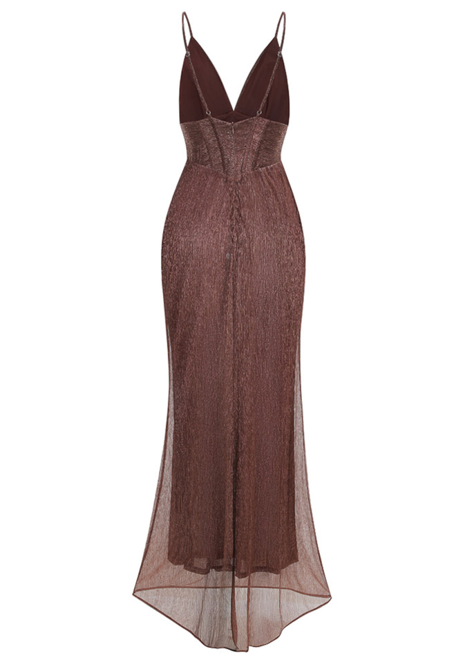 Structured Bustier Maxi Dress Brown