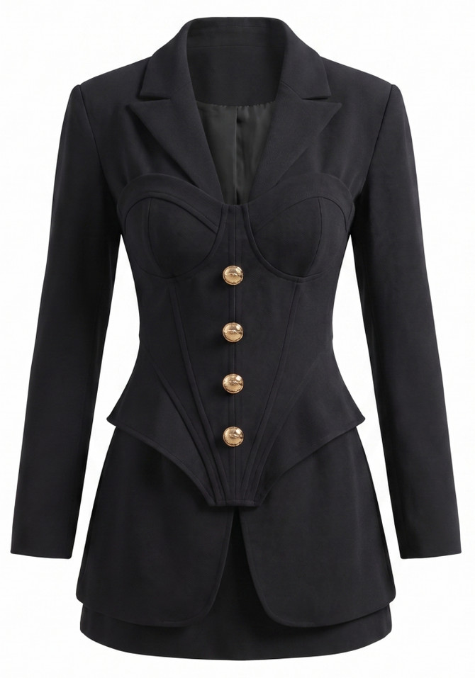 Long Sleeve Structured Bustier Dress Black
