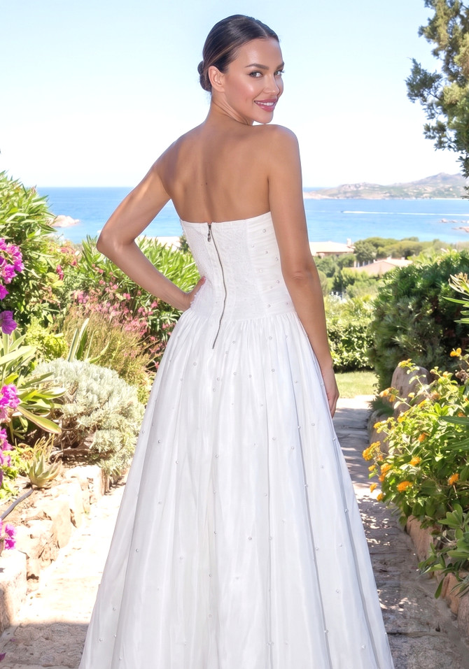 Strapless Pearl Bubble Maxi Dress White