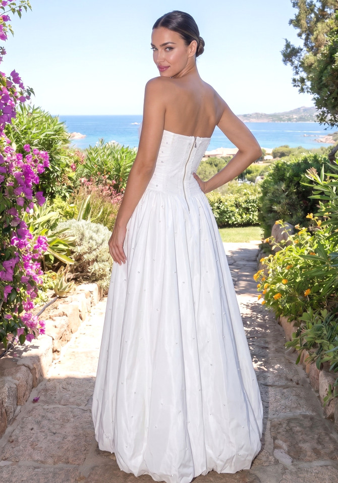 Strapless Pearl Bubble Maxi Dress White
