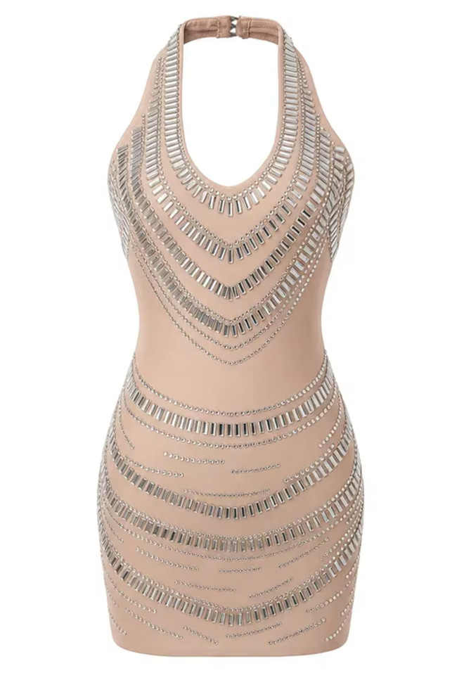 Halter Embellished Dress Nude