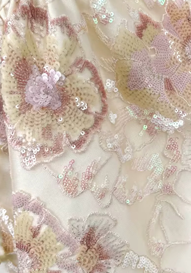 Floral Sequin A Line Dress Ivory