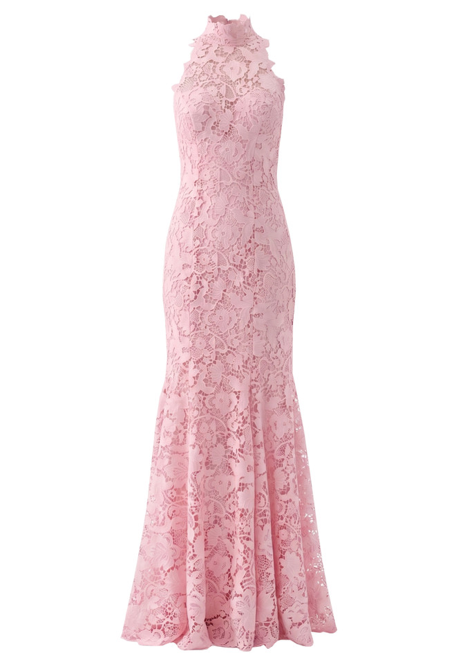 Halter Crochet Maxi Dress Pink
