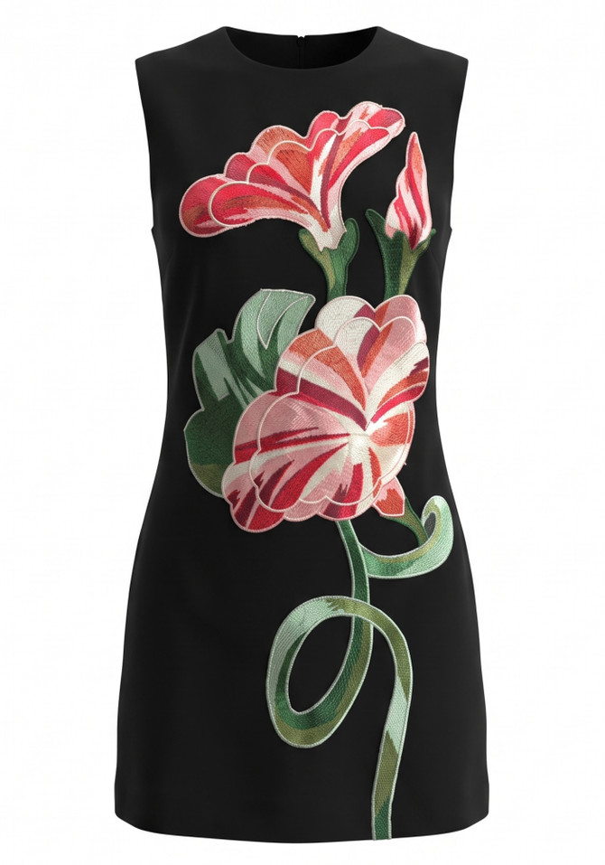 Floral Embroidered Dress Black