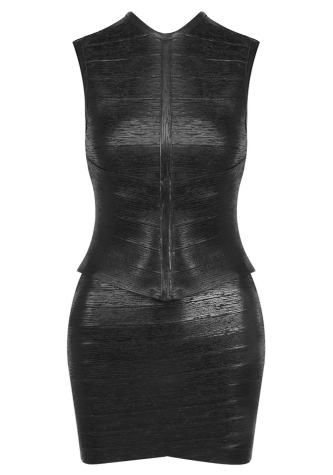 Woodgrain Foil Print Two Piece Dress Black