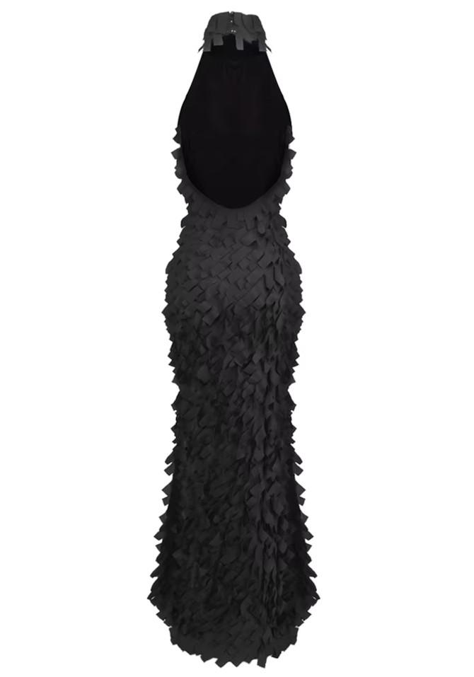 Halter 3D Detail Maxi Dress Black