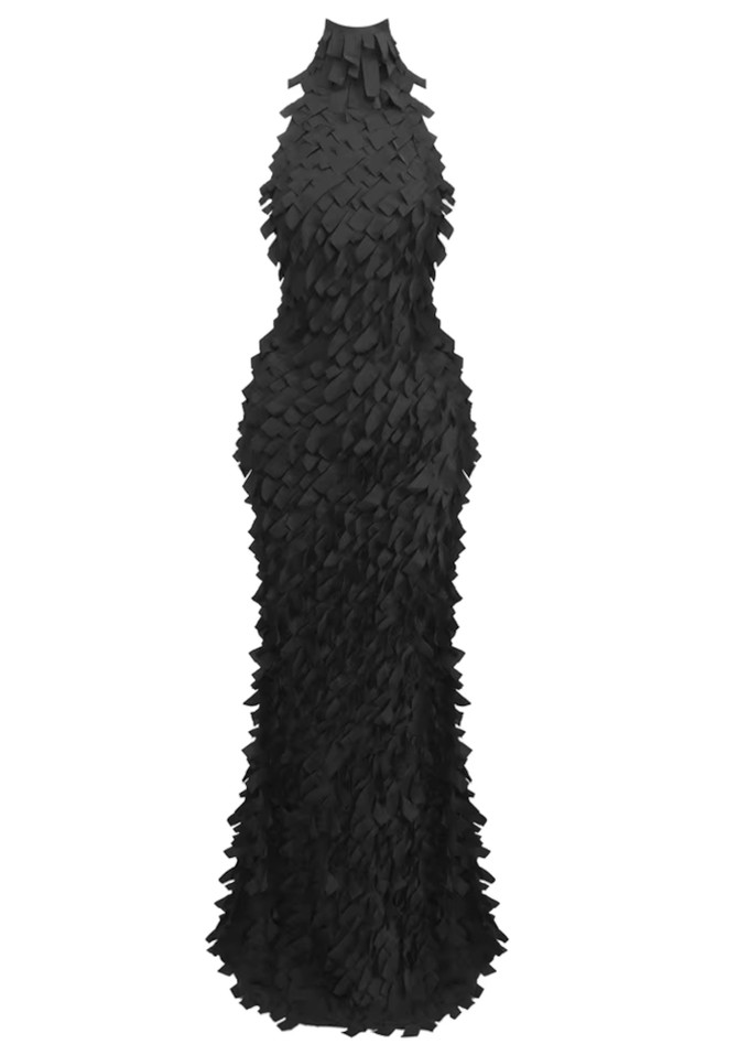 Halter 3D Detail Maxi Dress Black