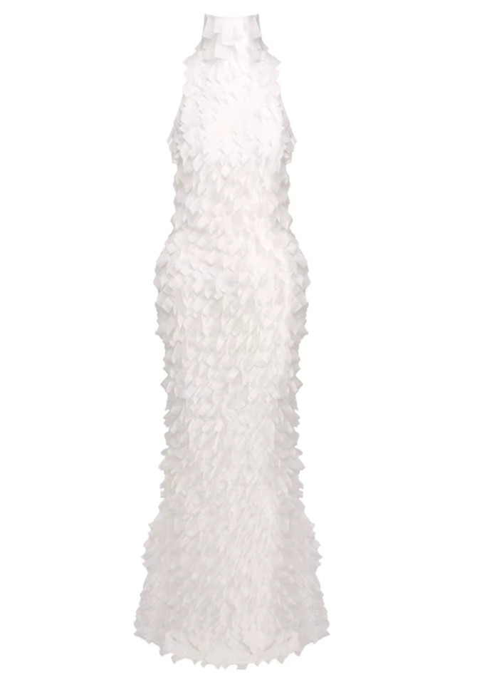 Halter 3D Detail Maxi Dress White