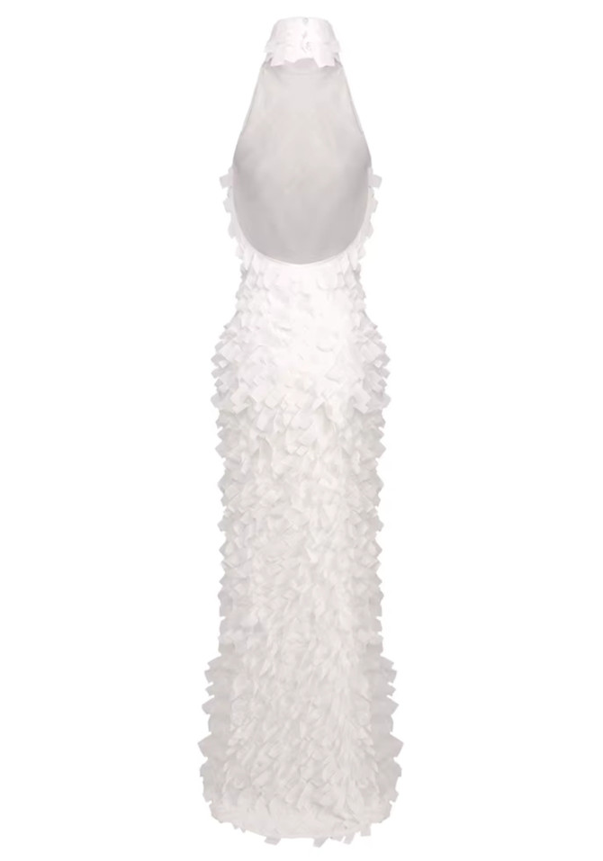 Halter 3D Detail Maxi Dress White