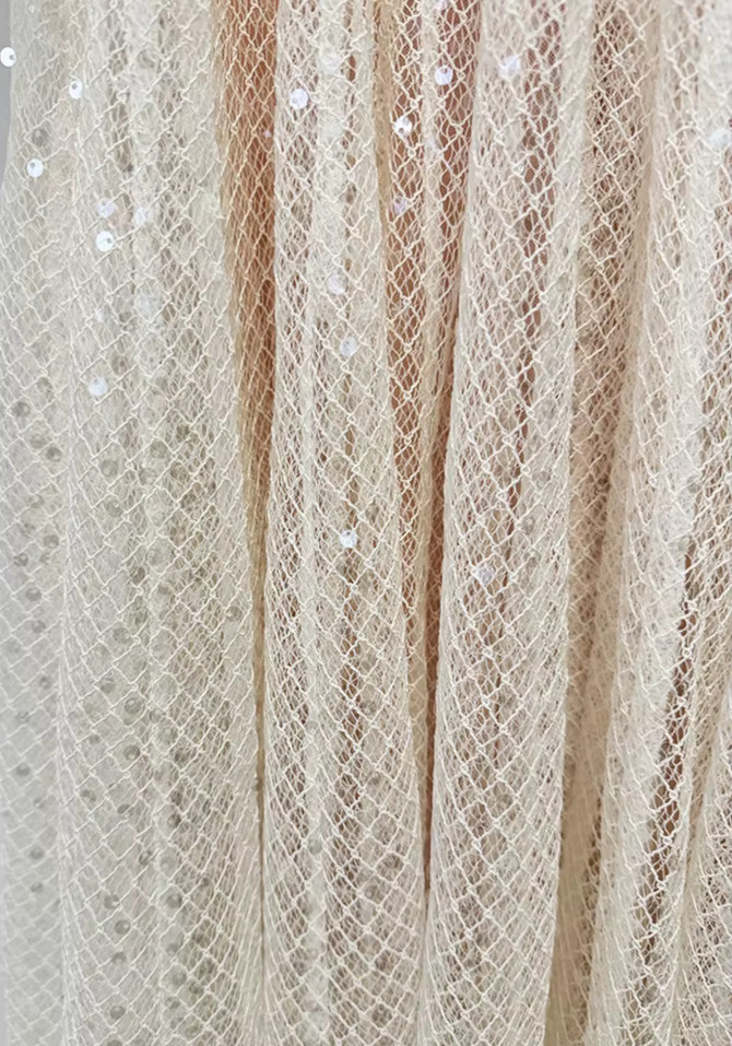 Long Sleeve Sequin A Line Maxi Dress Nude