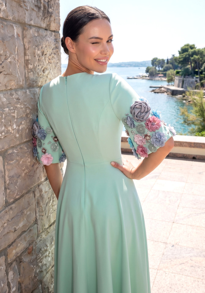 Short Sleeve Floral A Line Maxi Dress Green