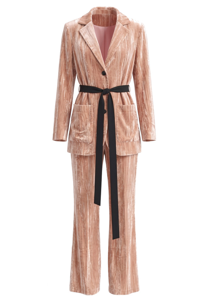 Long Sleeve Velvet Suit Nude