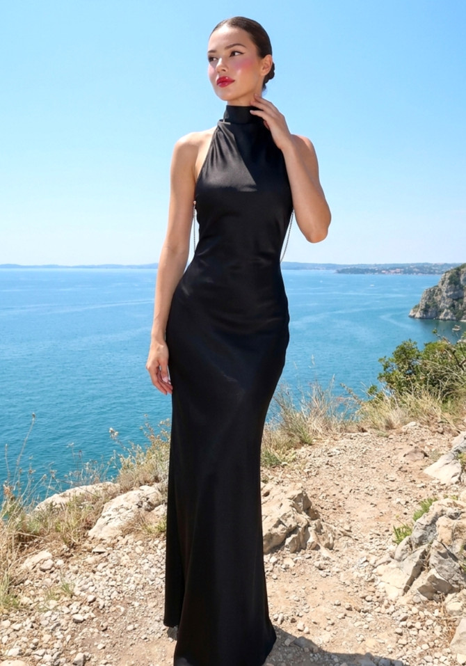 Halter Embellished Back Maxi Dress Black
