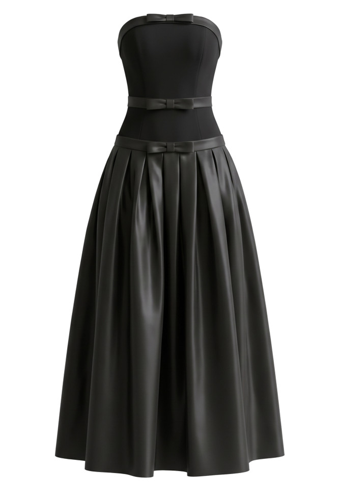 Strapless Bow Detail A Line Maxi Dress Black