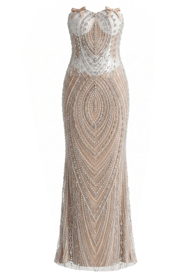 Strapless Embellished Maxi Dress Nude