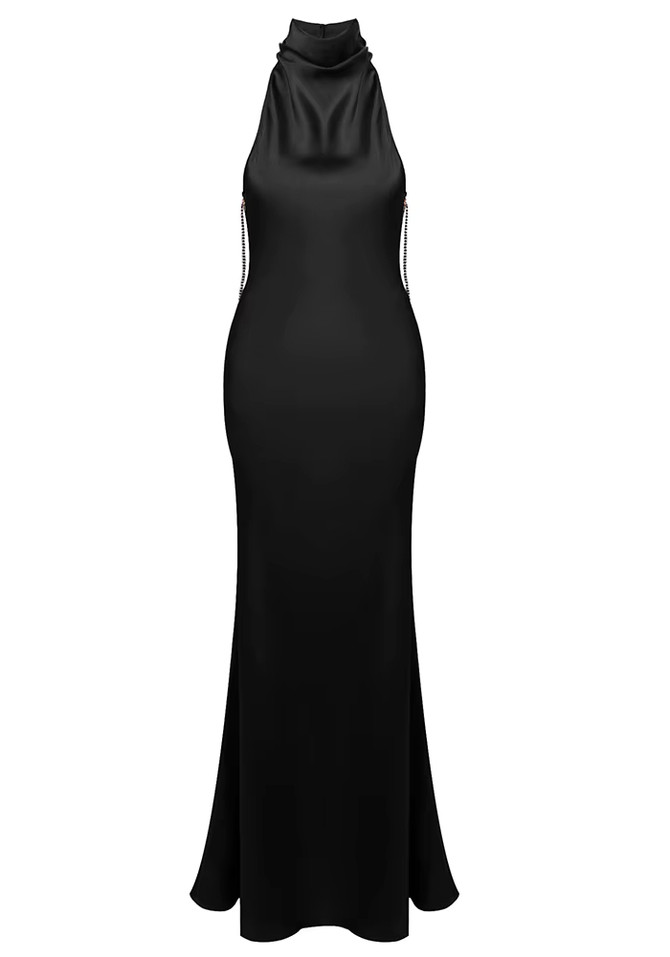 Halter Embellished Back Maxi Dress Black