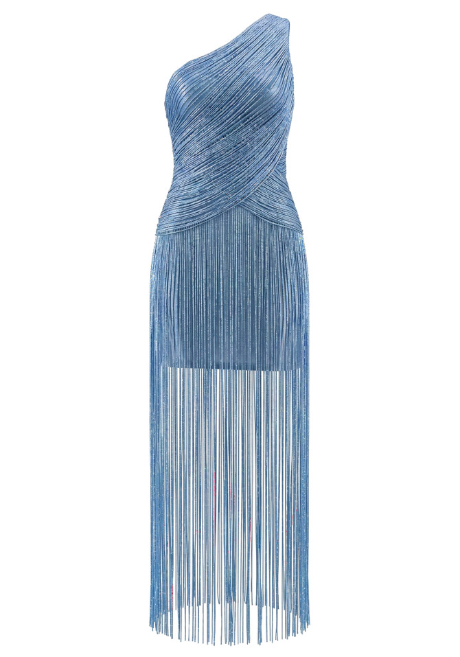 One Shoulder Tassel Detail Maxi Dress Blue