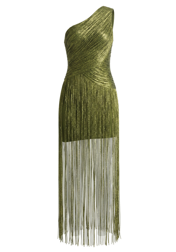 One Shoulder Tassel Detail Maxi Dress Green