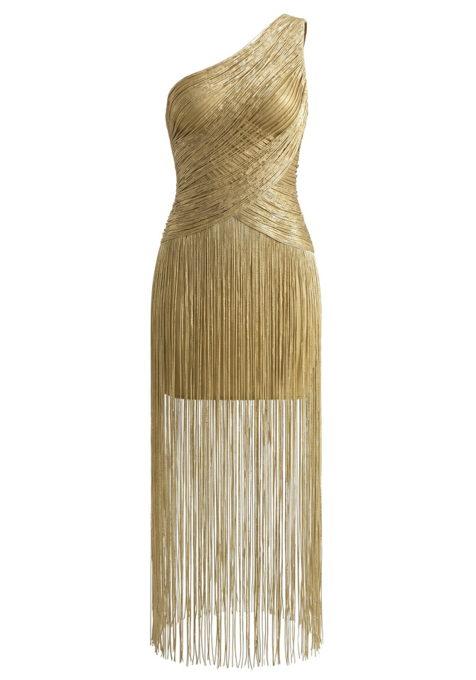 One Shoulder Tassel Detail Maxi Dress Gold