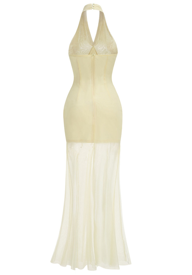 Halter Embellished Maxi Dress Yellow