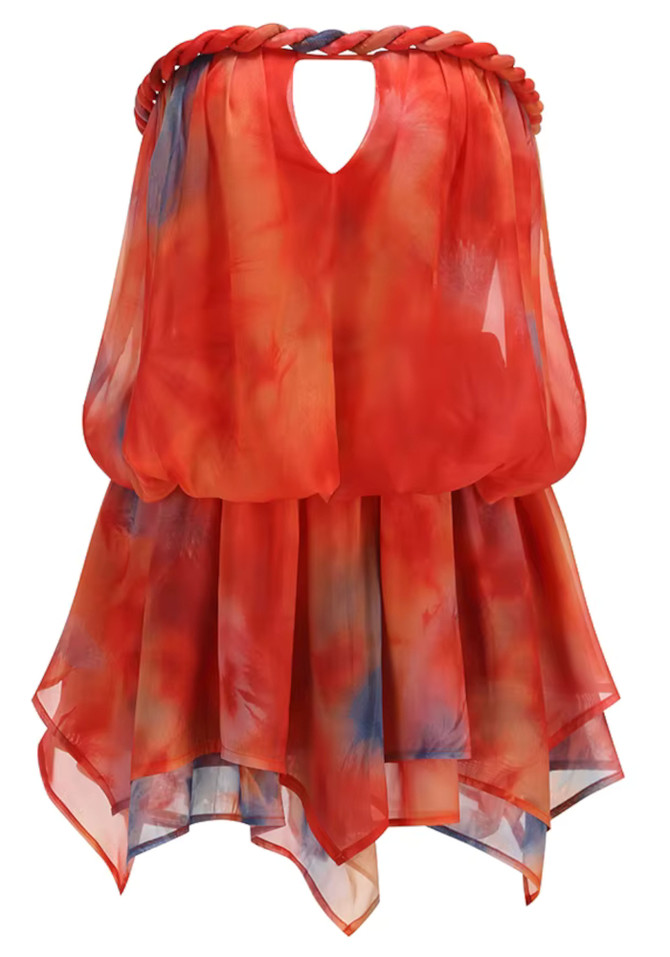 Strapless Braided A Line Dress Orange Red