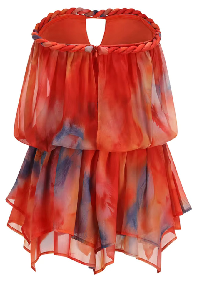 Strapless Braided A Line Dress Orange Red
