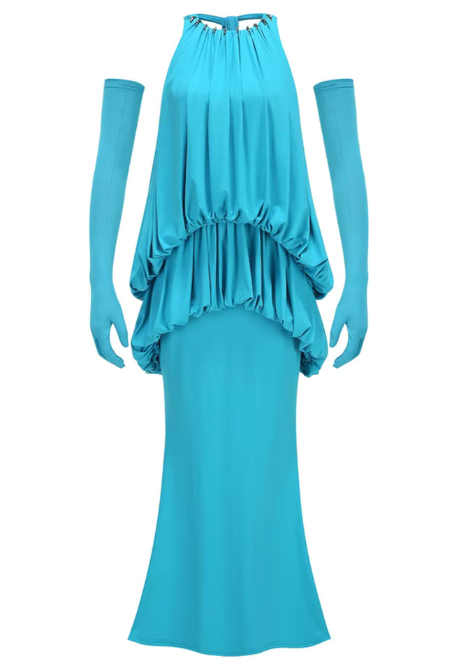 Bubble Detail Maxi Dress Blue