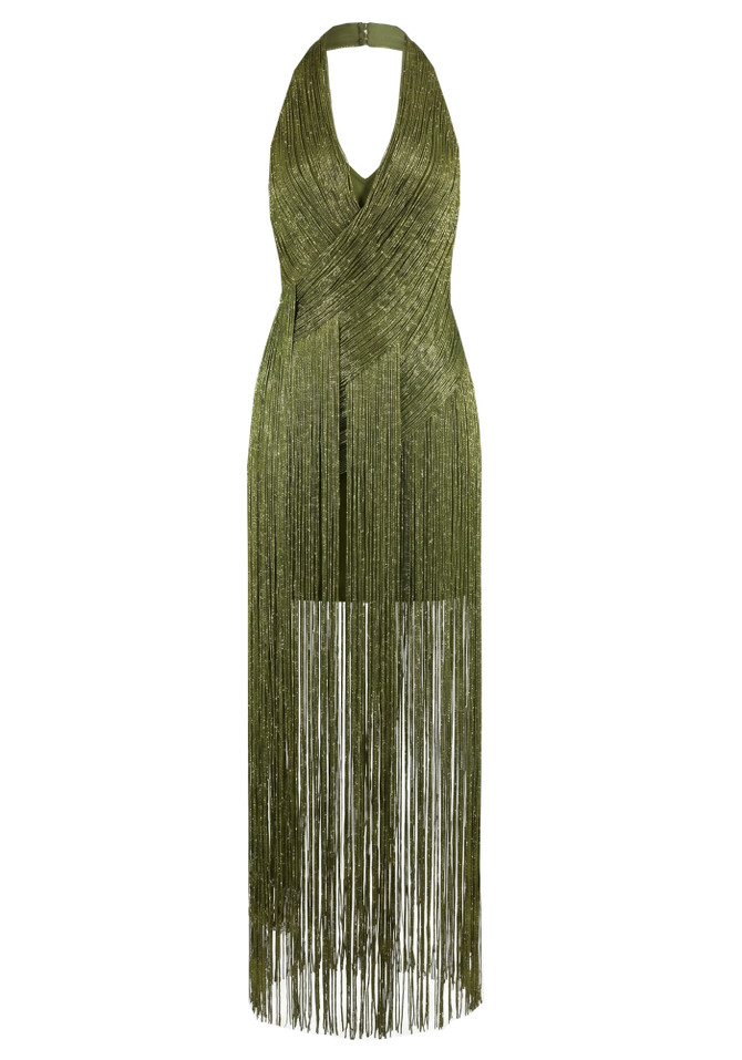 Halter Tassel Maxi Dress Green