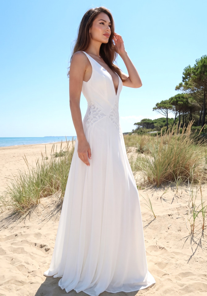 Plunging A Line Maxi Dress Ivory