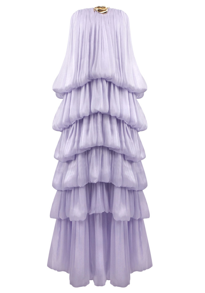 Strapless Bubble Design Maxi Dress Lavender
