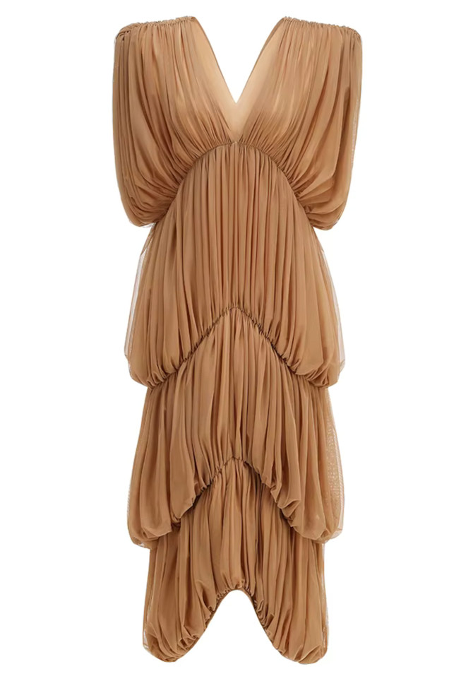Draped Midi Dress Light Brown