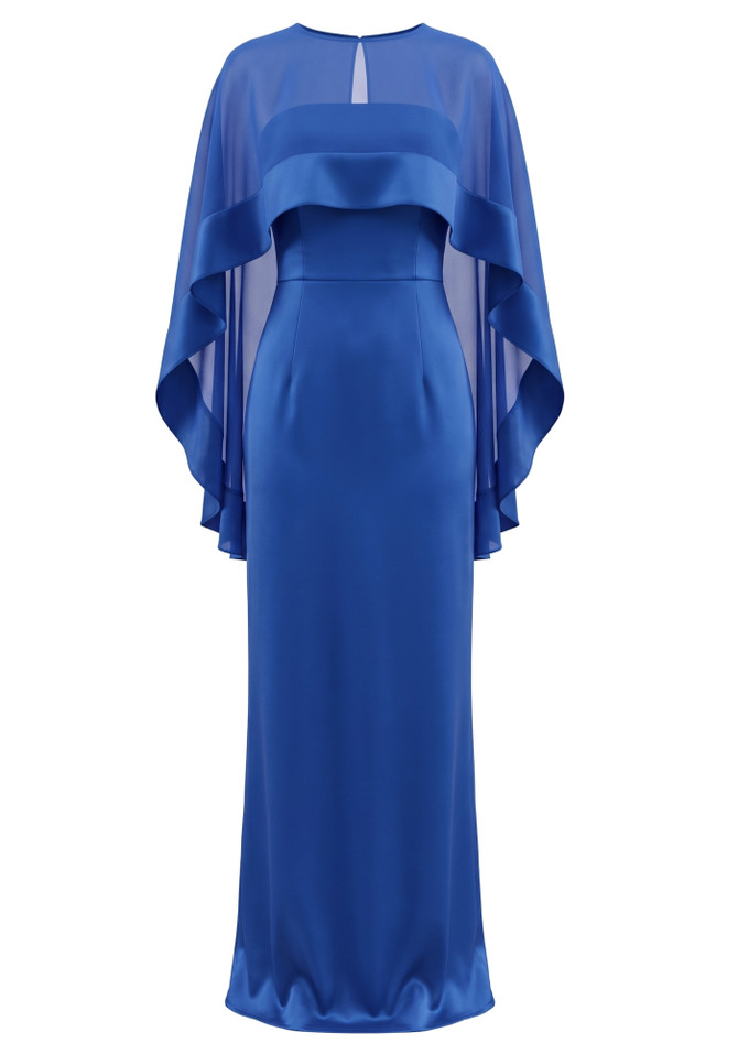 Cape Strapless Maxi Dress Blue