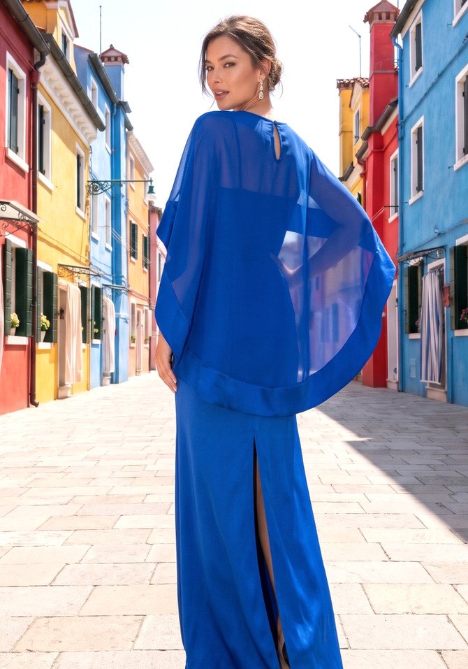 Cape Strapless Maxi Dress Blue