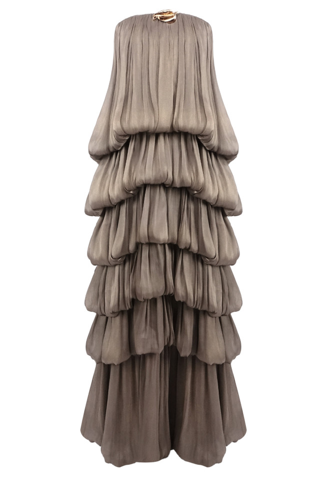 Strapless Bubble Design Maxi Dress Brown