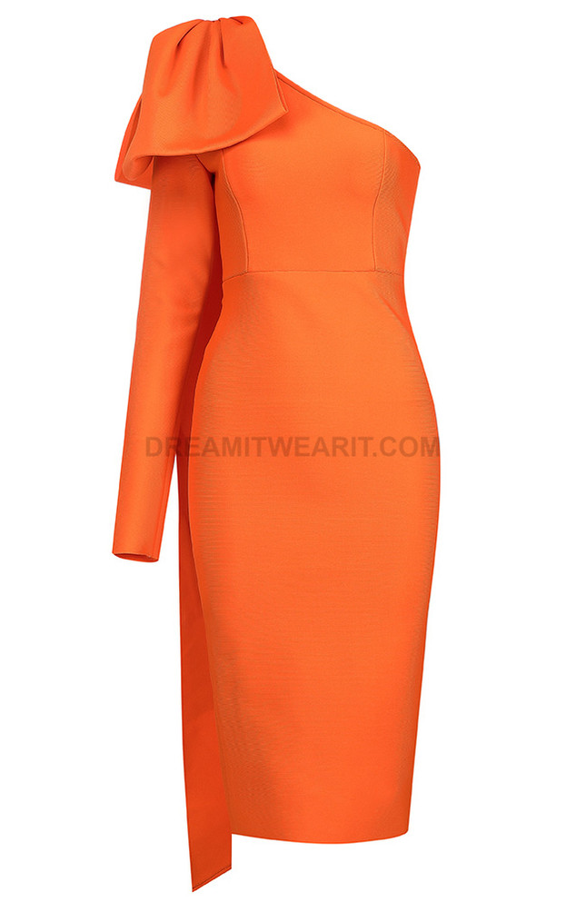 One Sleeve Midi Dress Orange