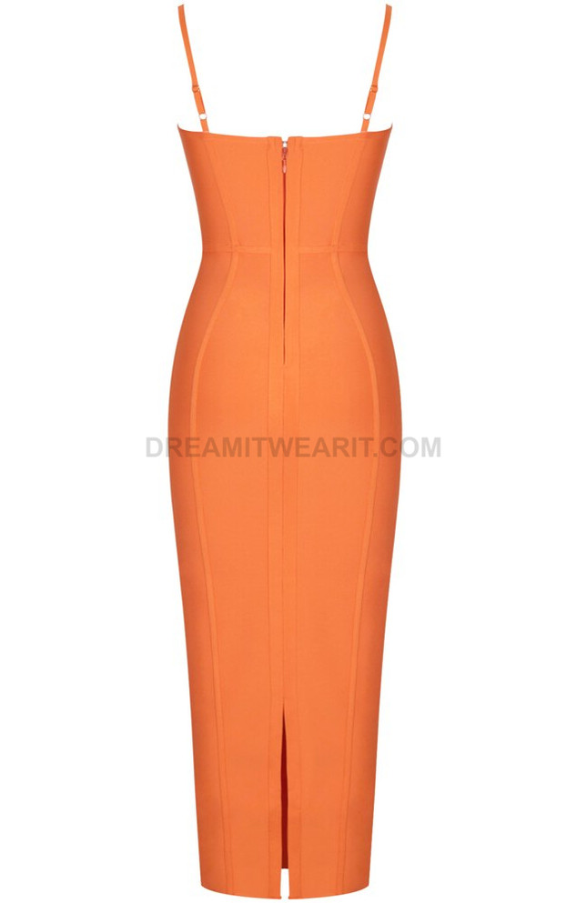 Bustier Structured Midi Dress Orange