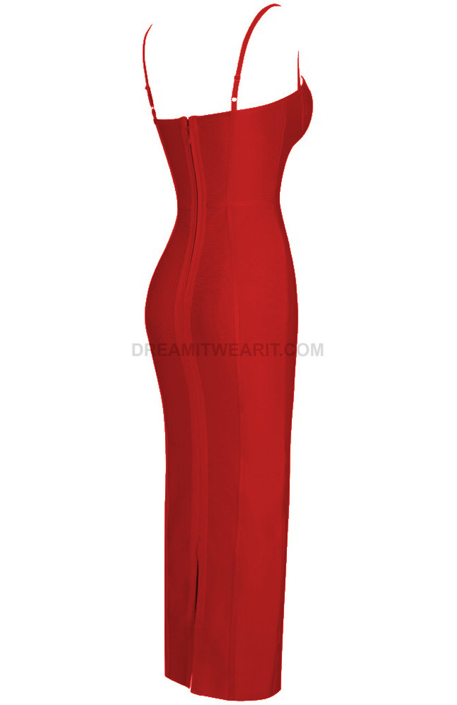 Bustier Structured Midi Dress Red