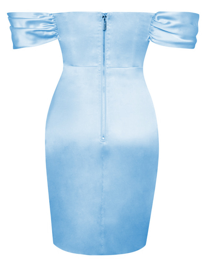 Bardot Draped Satin Dress Blue