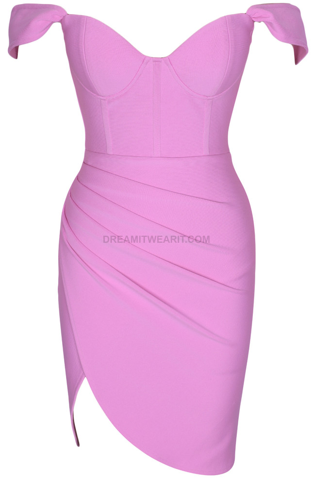 Bardot Bustier Draped Dress Pink