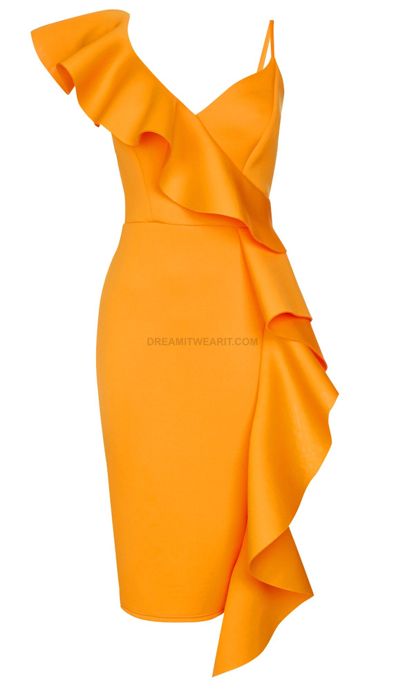 Ruffle Detail Midi Dress Amber Yellow